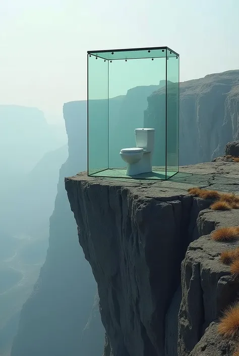 Toilet on the edge of a cliff　With glass