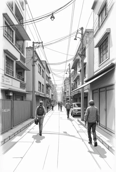 perspective street drawing realistic ,
