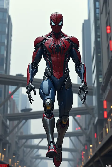 Create Spider-Man and robot hybrid fution image 