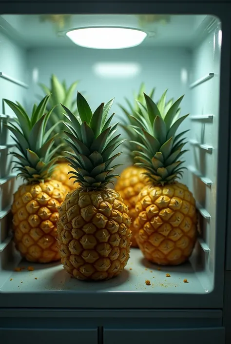 Eight pineapples in a fridge
