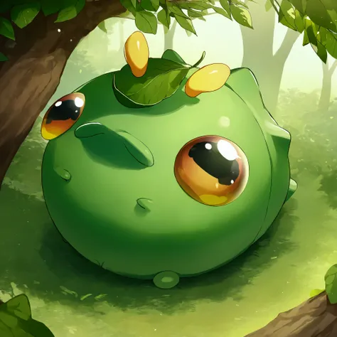 A cute caterpillar ( cute woman, bug bikini, age 20, bug eye helmet, has a mouth full of leaf and is adorably looking to the sky in panic, she is in a bird silhouette on a leaf she is eating, sunny day

