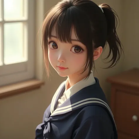  one girl ，(とてもcute女子高生:1.3)，masterpiece， best quality， high definition ，((( Photorealistic :1.4)))， RAW photos ， ray tracing ， Physically Based Rendering， pretty girl，(Age 15:1.4)，cute，A faint smile，(detailed pupils:1.2)，(The face is facing straight ahead...