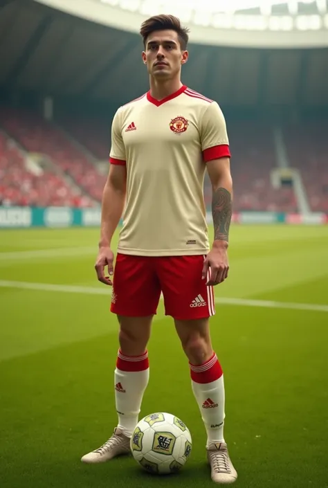 Soccer uniform with cream and red colors