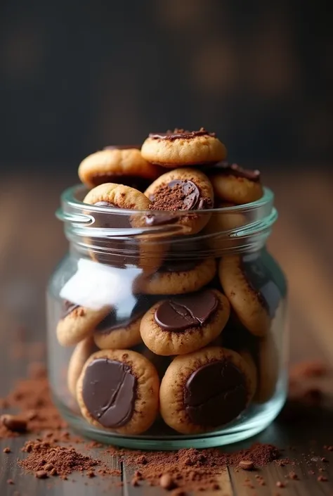 mocha cookies 
coffee bean size and shape  on top made by chocolate 
in jar 
same size