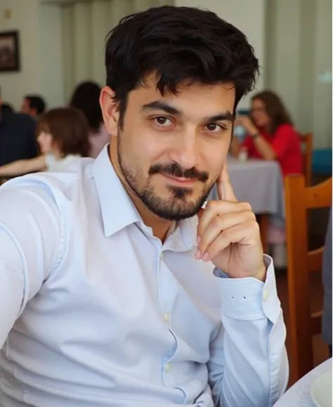 arafed man sitting at a table with a plate of food, a stock photo by Michalis Oikonomou, pexels contest winner, mannerism, alexandros pyromallis, young greek man, greek romanian,With S.W.A.T Tactical Suit. With Rifle Weapon Sniper.
