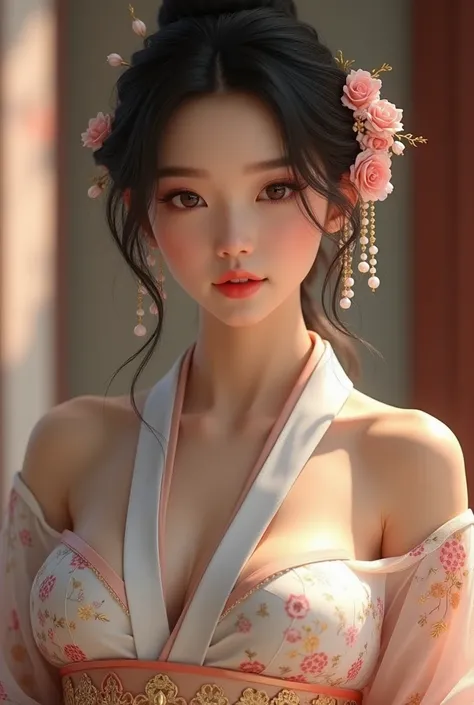 She is a Korean and idol-like white girl with breasts about a g cup, a good figure and a height of 162, and clothes in a kimono