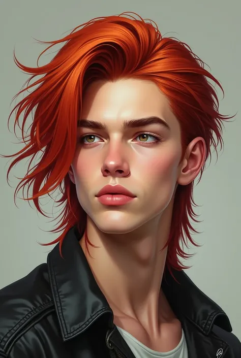 Long-haired young man with red hair and wolfcut