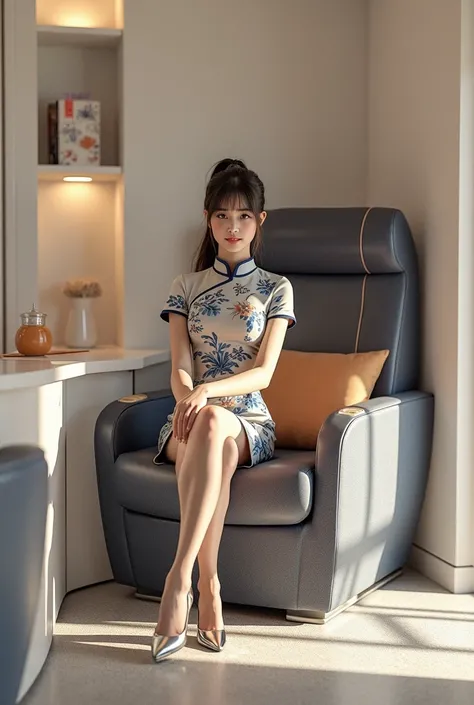  (Full body photo), 1 person, Flight attendants，Beauty，Hainan Airlines flight attendant ，((hair,  ultra high resolution ,  Best Quality , masterpiece: 1.2), (realistic, Photorealistic: 1.37),   Very Detailed , (sunny: 1.2),  professional lighting, Photon M...