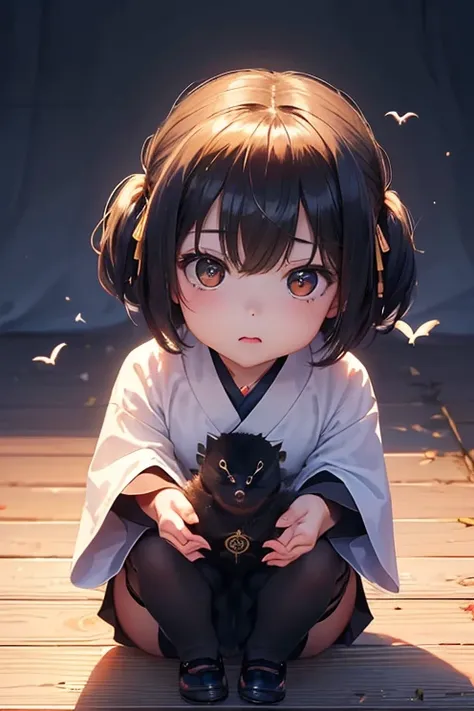 ((   best quality )), (( masterpiece:1.2 )), (((地面に写るThe Shadow of a Flying Bird：1.2))),   perfect face , Chibi character， beautiful girl , Baby kitsune，The Shadow of a Flying Bird，Professional photography， Angle from above  ,