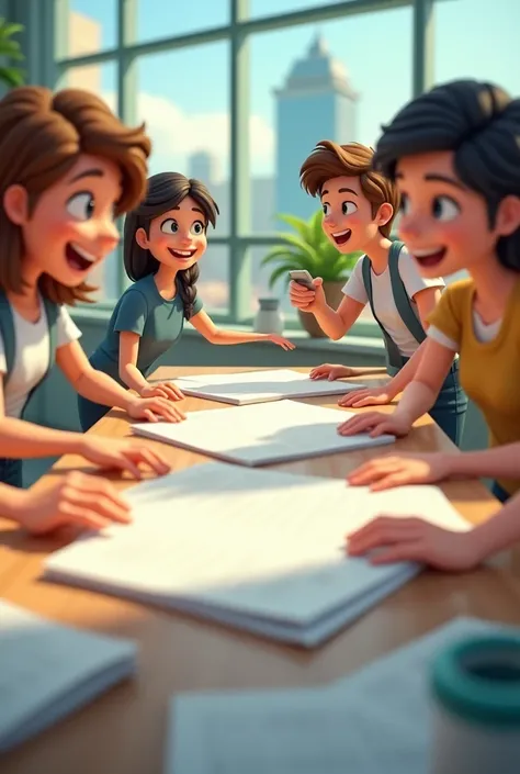 animated image of university students treating recycled paper to give it A4 format 