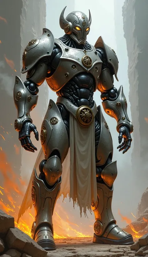 Draw a Forged(Warforged),  psi War from the World in dnd , 160 cm high, in clothes, which hides its appearance completely