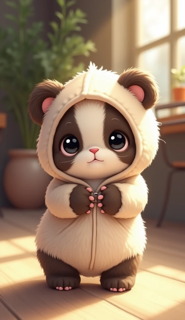 A baby Scottish Fold drawn at 1/9 the size of the screen, A baby Scottish Fold drawn at 1/9 the size of the screen, A small baby Scottish Fold in the distance,  baby Scottish Fold wearing a cute panda full body hoodie, Baby Scottish Fold with a hoodie over...