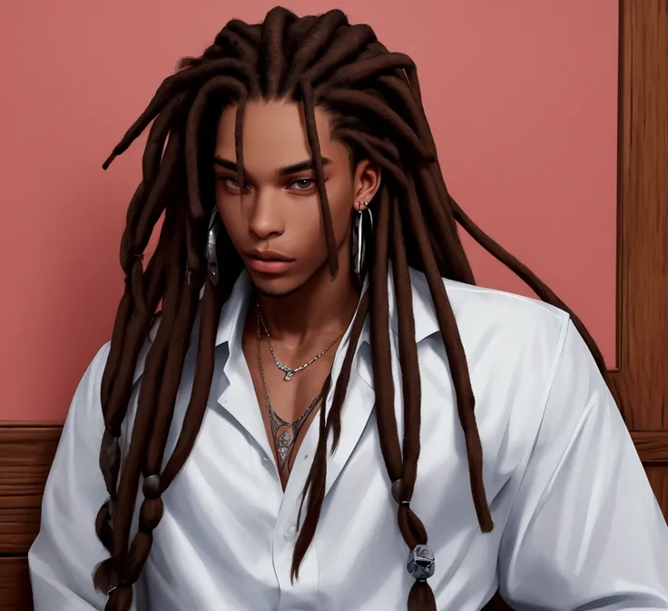  South African man with long dreadlocks and piercings on his face, attractive as a model of Calvin Klein , handsome, athletic. young.