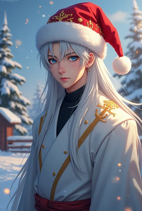 gojo wearing a Christmas hat