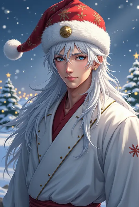 gojo wearing a Christmas hat