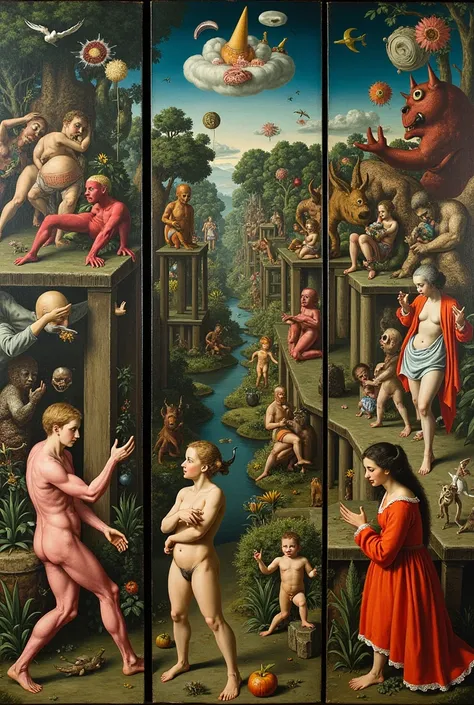 In art class, students interpret “The Garden of Delights” as an allegory of human sins and virtues.