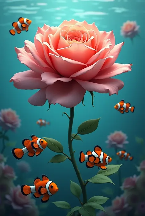 Rose flower + clownfish  color combined 
