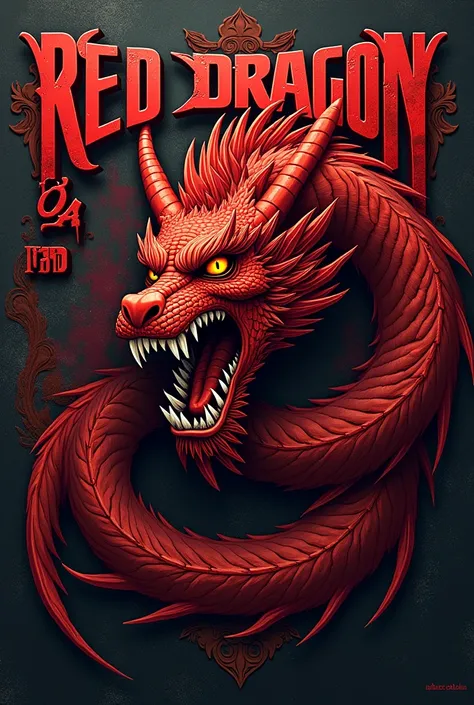 Create a gang patch that says RED DRAGON KILLAZ with a red dragon in the middle with an 04 on the left side and a FTP on the right side