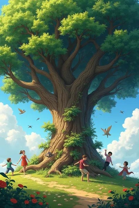 1.  Nature and Future
Design :  A large tree whose branches contain various symbols of life ( birds ,  animals ,  flowers ).  Under the tree ,  with ren playing happily .
Color :  Use green ,  brown , blue ,  and yellow to show the life and energy of natur...