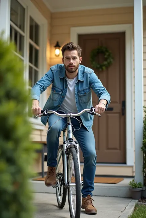 For a young man, married year. daily to go to the office. He used a bicycle. Always, he keeps his bicycle on the front porch