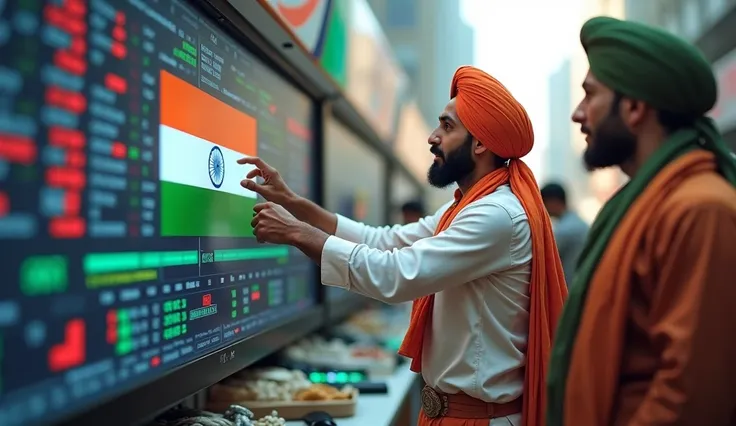 Traders, indian flag on lcd screen