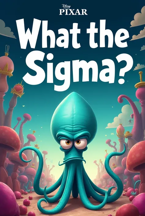 Make a Pixar movie poster titled "what the sigma" With squidward in the poster and the title in it