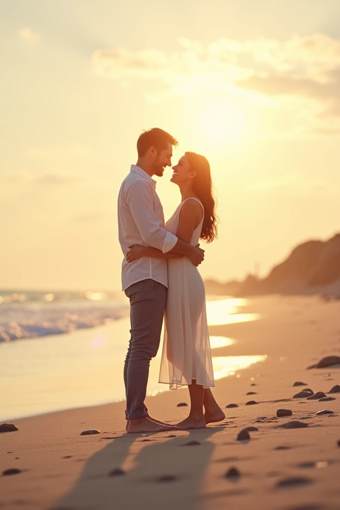 Happy one year and eleven months anniversary sentence is creating at a beach with light stones