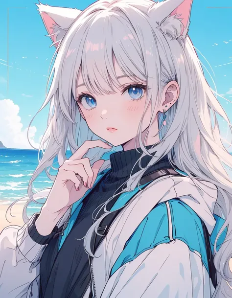 whole body, ((masterpiece,  best quality:1.5)), (( beautiful detailed cats blue eyes:1.2)), cat ears,  pale skin,  medium chest ,  beautiful hands,  Beautiful Fingers , EasyNegative