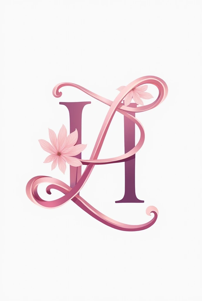 Create a logo with the letters L and H intertwined in the colors pantone blue 3115c and pantone pink 214c like a pink princess flower , Delicate, Elegant and charming 