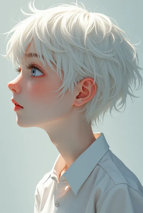 Delicate face, down shot, thick acrylic, illustrationon pixiv, by Kawacy, by john singer, sargent, Masterpiece, upper body, king, one, boy, two hands, White eyes, White short hair,, pale white skin, beautiful face, god light, white, shirt, rich details, hi...