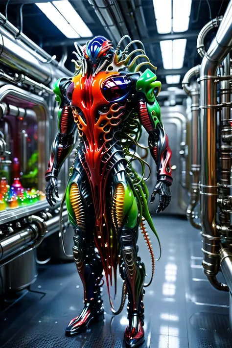 No one is there , super Reality Photography,  Reality Photography, Realistic pictures of colorful slime-shaped monster-like creatures, Cutting Edge,cthuruf monster, H.R Giger detail, bio-mechanics humanoid, multicolor glints, Strange , Surreal, Another Wor...