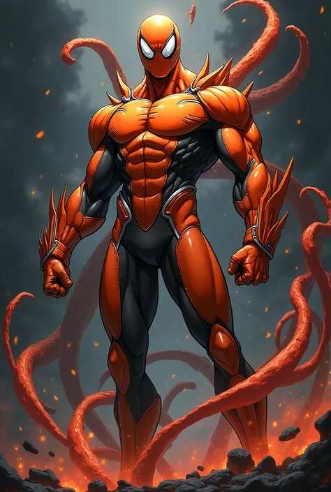 A hero from My Hero Academy in Venom style in a hero suit in orange 