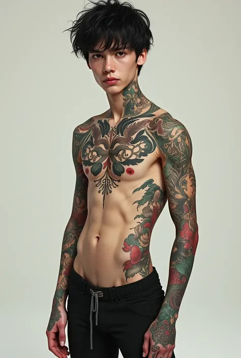 Generate an image of a naked tattooed boy 