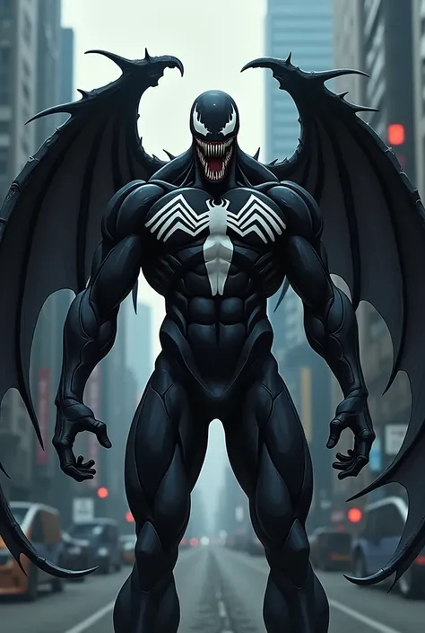 A hero from My Hero Academy in Venom style in a hero suit with a cayber wing 