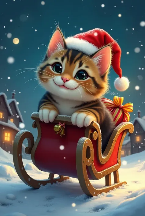 CHRISTMAS, A personified cute cat STEALING SANTA&#39;S SLEIGH