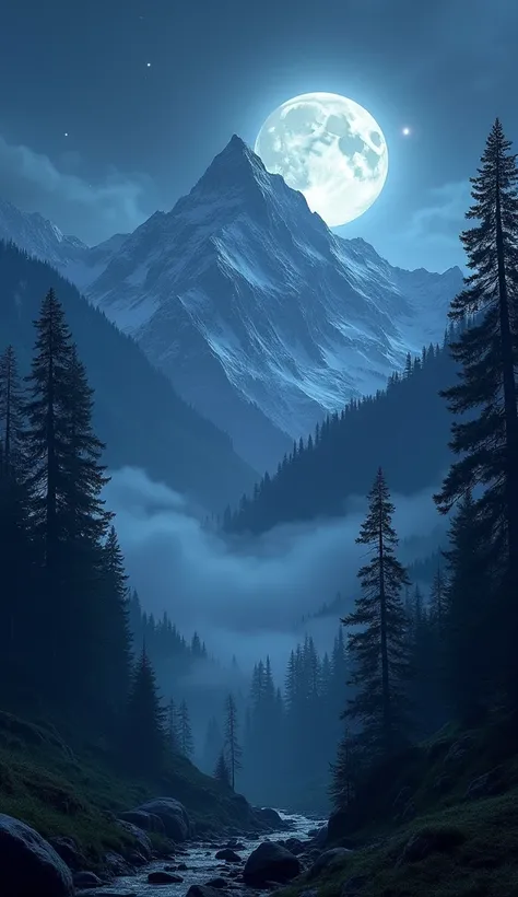  night in the middle of the mountains、Moonrise  