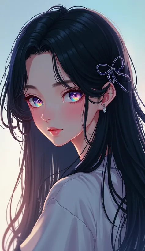 black hair,beautifully detailed eyes,rainbow eyes, 1 girl ,  Ultra High Definition,  High Quality , LOFIgirl,Clothes