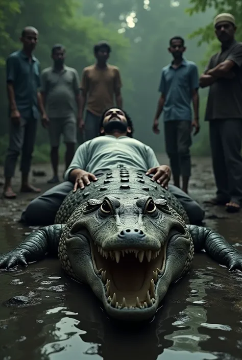 Indian people through dead body of Muslim front of crocodile