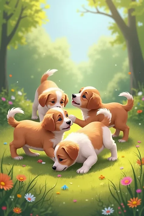 when cute puppies play colorfully