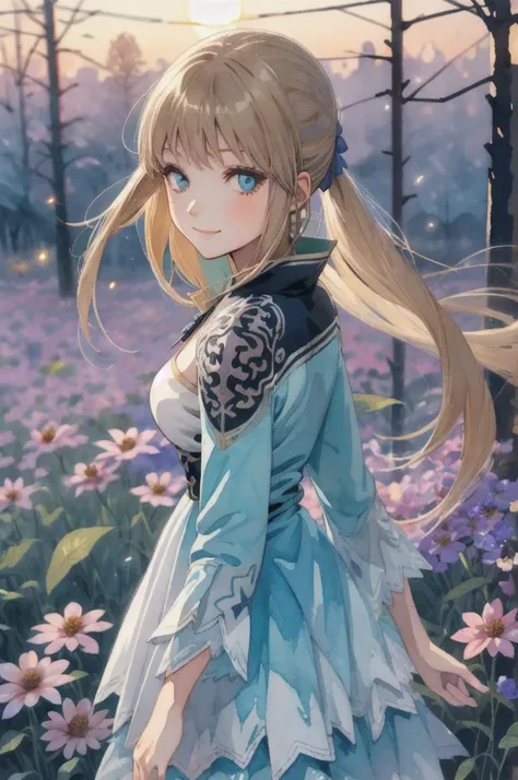 Watercolor illustration of a dreamy girl in a sundress, walking in a field of wildflowers at sunset
Anime-style portrait of a teenage girl with sparkling blue eyes and a gentle smile,