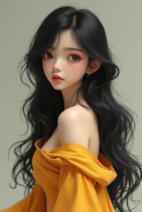 A mango (fruit) with black hair tender face with elegant outfit