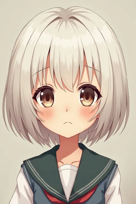 Anime girl, white haired, cute, swwet, have some bruise on her face, school uniform, little sad