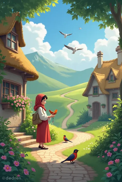 In a beautiful village, there lived a  Aisha, who loved birds.