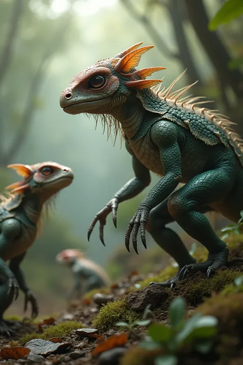 Photorealistic 8K digital render of an intricate ecosystem featuring three extraordinary hybrid creatures, each blending unexpected biological characteristics with hyper-detailed anatomical precision. Composition should emphasize:
Central Aesthetic:
- Hype...