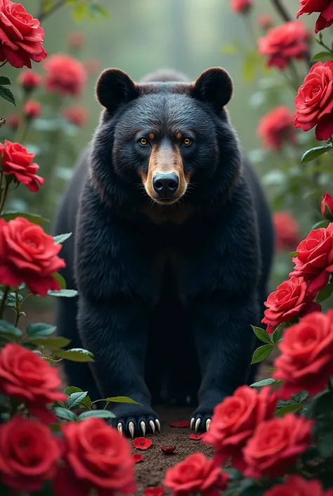 black bear with red roses 
