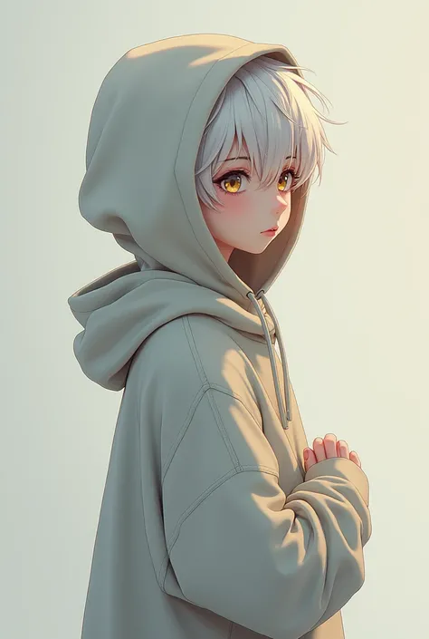 Anime boy with white hoodie looking at the other side 