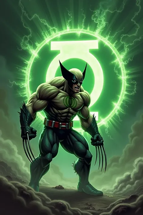 Create an image of a Wolverine character next to the 16x9 green lantern  