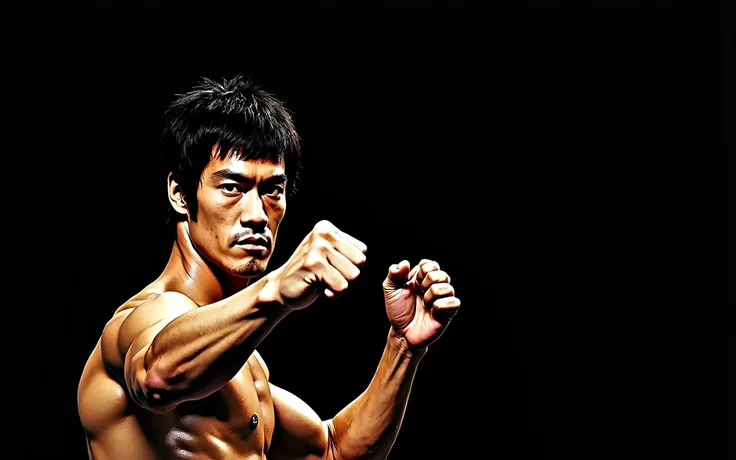 bruce lee uper body, fight stance
