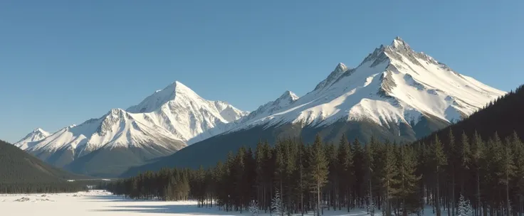 Shiretoko mountains seen from a winter forest