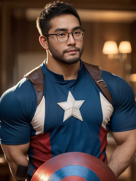 george bernard, george pei, masterpiece, best quality, solo, (((landscape))), (((crew cut))), very short hair, round face, (((mature man, stocky body, muscular, asian man, brown eyes, rounded face, glasses))), (big shoulders), (((stubbles, Short beard))), ...